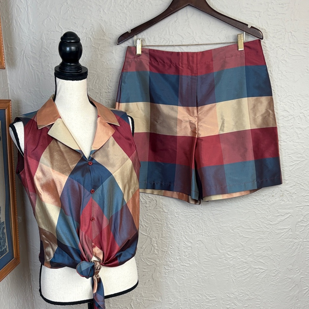 Lafayette 148 Silk High Waist Shorts and Tie Top Set
